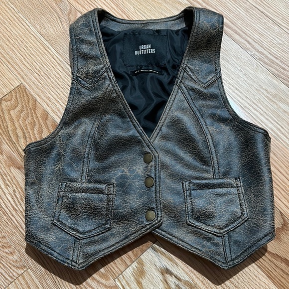 Urban Outfitters Tops - Urban outfitters distressed faux leather fitted vest, XS